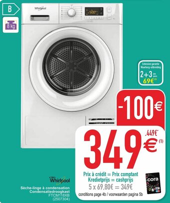 Cora Whirlpool Seche-linge a condensation Condensatiedroogkast FTCM118XB aanbieding