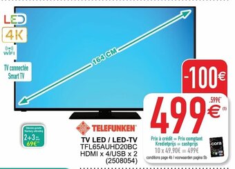 Cora Telefunken TV LED / LED-TV TFL65AUHD20BC aanbieding