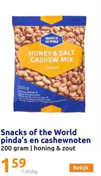 Action Snacks of the world pinda's en cashewnoten 200 gram aanbieding