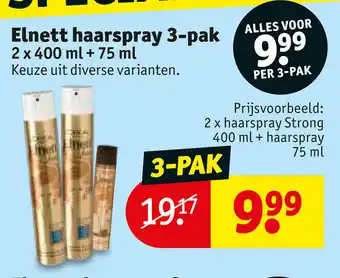 Kruidvat Elnett haarspray 3-pak 2x400ml + 75ml aanbieding