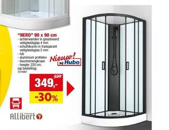 Hubo Complete douchecabine kwartrond “nero” 90 x 90 cm aanbieding
