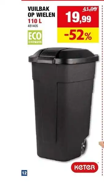 Hubo Vuilbak op wielen 110 l aanbieding
