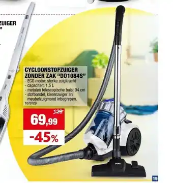 Hubo Cycloonstofzuiger zonder zak “do1084s aanbieding