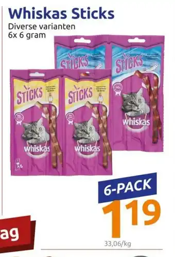 Action Whiskas Sticks 6*6g aanbieding