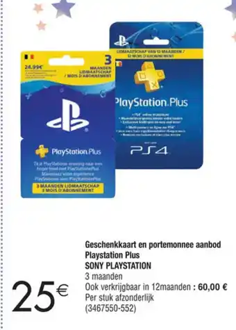 Geschenkkaart en portemonnee aanbod Playstation Plus SONY PLAYSTATION