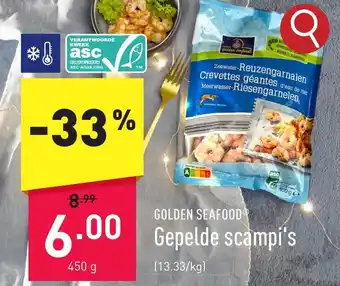 ALDI GOLDEN SEAFOOD Gepelde scampi's 450 g aanbieding