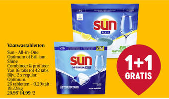 Delhaize Vaatwastabletten Sun - All-in-One, Optimum of Brilliant Shine aanbieding
