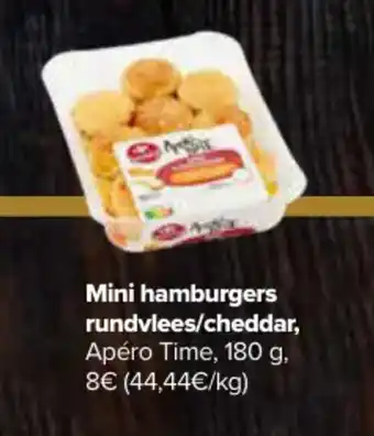Carrefour Mini hamburgers rundvlees / cheddar, Apéro Time, 180 g aanbieding