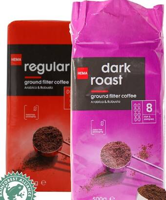 HEMA snelfilterkoffie 500g diverse soorten aanbieding