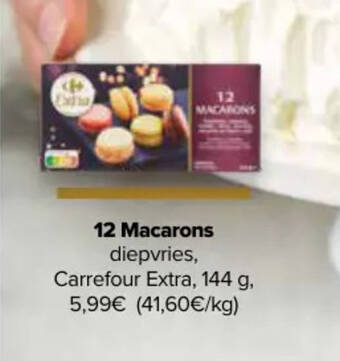 Carrefour 12 Macarons diepvries, Carrefour Extra, 144 g aanbieding