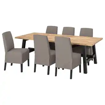 IKEA Skogsta / bergmund tafel met 6 stoelen, acacia/nolhaga grijs/beige, 235x100 cm aanbieding