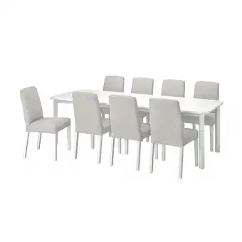 IKEA Strandtorp / bergmund tafel en 8 stoelen, wit/orrsta lichtgrijs, 150/205/260 cm aanbieding