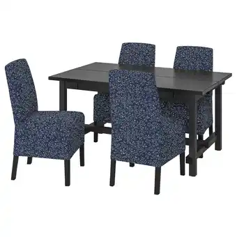 IKEA Nordviken / bergmund tafel en 4 stoelen, zwart/ryrane donkerblauw, 152/223 cm aanbieding