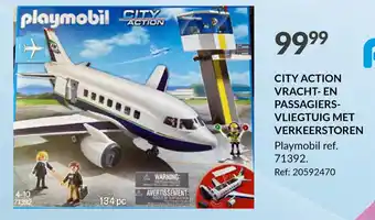 Fun Playmobil city action vracht- en passagiersvliegtuig met verkeerstoren aanbieding