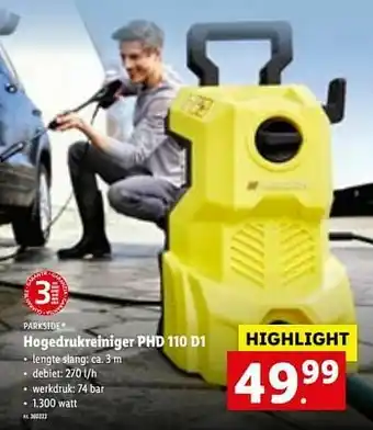 Lidl Parkside hogedrukreiniger phd 110 d1 aanbieding