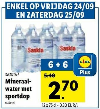 Lidl Mineraalwater met sportdop aanbieding