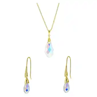 Bol.com Lucardi dames zilveren set gold kristal ab - cadeau set - 925 zilver - goudkleurig aanbieding