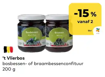 Bio Planet 't Vlierbos bosbessen- of braambessenconfituur 200g aanbieding