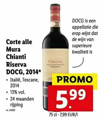 Lidl Corte alle mura chianti riserva docg, 2014 aanbieding