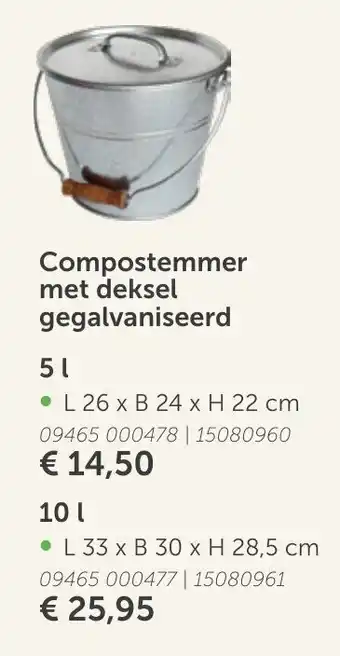 Compostemmer met deksel gegalvaniseerd 5L