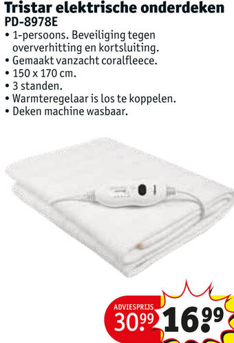 Kruidvat Tristar elektrische onderdeken PD-8978E aanbieding