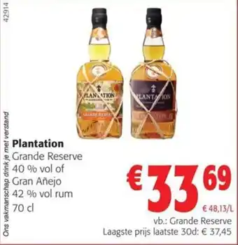 Plantation Grande Reserve 40 % vol of Gran Añejo 42 % vol rum 70 cl
