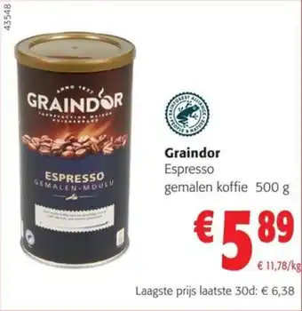 Colruyt Graindor Espresso gemalen koffie 500 g aanbieding