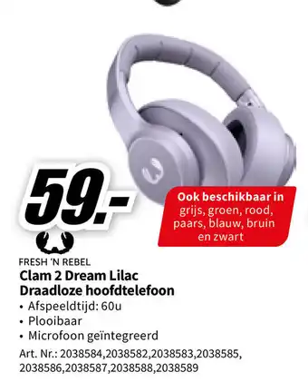 MediaMarkt FRESH 'N REBEL Clam 2 Dream Lilac Draadloze hoofdtelefoon aanbieding