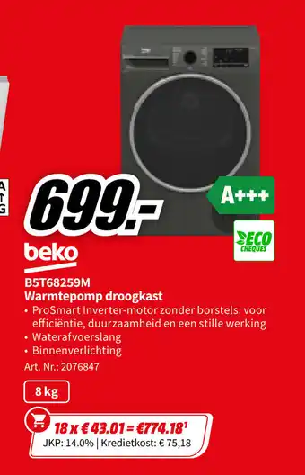 MediaMarkt Beko B5T68259M Warmtepomp droogkast aanbieding