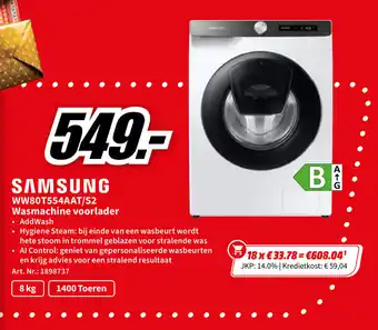 MediaMarkt SAMSUNG WW80T554AAT/S2 Wasmachine voorlader aanbieding