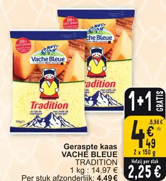 Cora VACHE BLEUE TRADITION Geraspte kaas 2 x 150g aanbieding