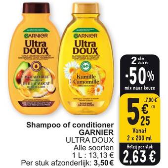 Cora GARNIER Ultra DOUX Shampoo of conditioner 2 x 200ml aanbieding
