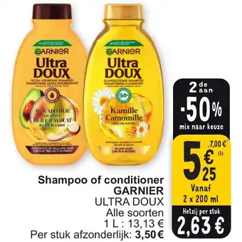 Cora GARNIER Ultra DOUX Shampoo of conditioner 2 x 200ml aanbieding