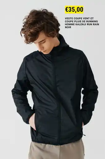 Decathlon VESTE COUPE VENT ET COUPE PLUIE DE RUNNING HOMME KALENJI RUN RAIN NOIR aanbieding