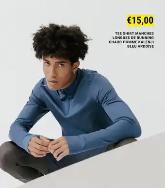 Decathlon TEE SHIRT MANCHES LONGUES DE RUNNING CHAUD HOMME KALENJI BLEU ARDOISE aanbieding