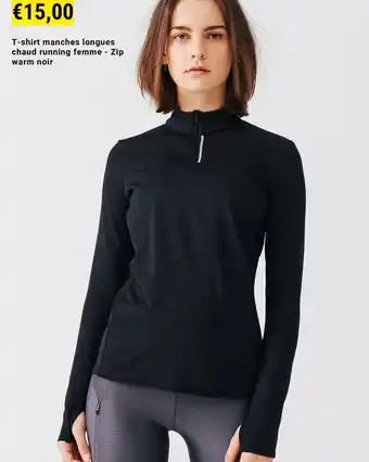 Decathlon T-shirt manches longues chaud running femme - Zip warm noir aanbieding