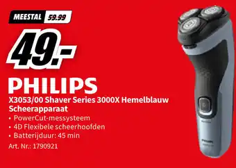 MediaMarkt PHILIPS X3053/00 Shaver Series 3000X Hemelblauw Scheerapparaat aanbieding