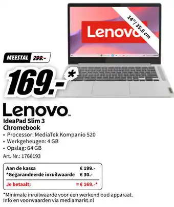 MediaMarkt Lenovo IdeaPad Slim 3 Chromebook aanbieding
