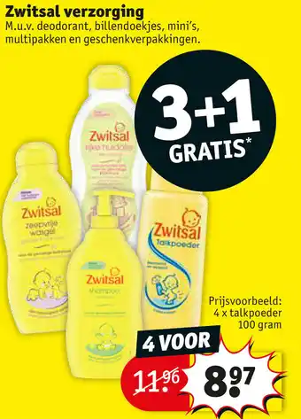 Kruidvat Zwitsal verzorging 4 x talkpoeder 100 gram aanbieding