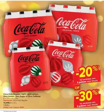 Carrefour Coca-cola regular, light, light lemon, zero lemon, zero sugar of zero ca eine aanbieding