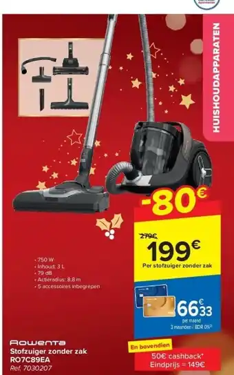 Carrefour Stofzuiger zonder zak ro7c89ea aanbieding