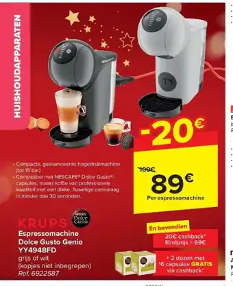 Carrefour Espressomachine dolce gusto genio yy4948fd aanbieding