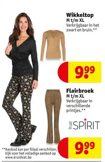 Kruidvat True Spirit Wikkeltop M t/m XL, Flairbroek M t/m XL aanbieding