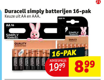 Kruidvat Duracell simply batterijen 16-pak aanbieding