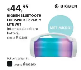 Dreamland Bigben bluetooth luidspreker party lite wit aanbieding