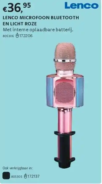 Dreamland Lenco microfoon bluetooth en licht roze aanbieding