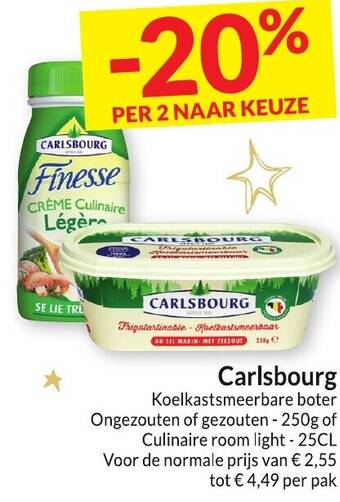 Intermarché Carlsbourg Koelkastsmeerbare boter Ongezouten of gezouten - 250g of Culinaire room light 25cl aanbieding