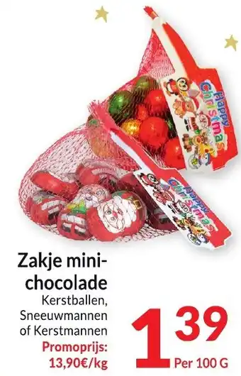 Zakje mini chocolade Kerstballen, Sneeuwmannen of Kerstmannen 100g