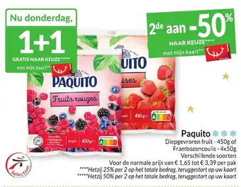 Paquito Diepgevroren fruit - 450g of Frambozencoulis - 4x50g