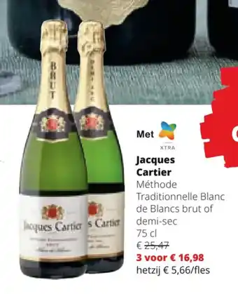 Spar Colruyt Jacques Cartier Méthode Traditionnelle Blanc de Blancs brut of demi-sec 75cl aanbieding